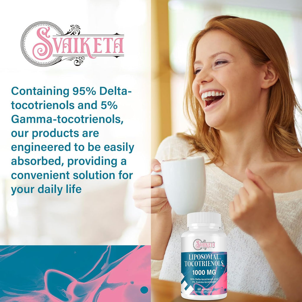 Liposomal Tocotrienols 1000mg – High Absorption Vitamin E Tocotrienols Supplement with 95% Delta & 5% Gamma – Antioxidant for Skin & Healthy Aging – 60 Softgels