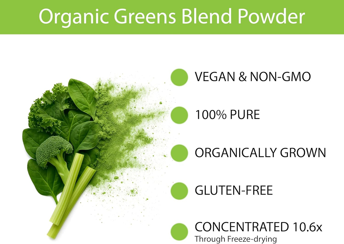 KOYAH - Organic Greens Blend Powder (Equivalent to 30 Cups Fresh Greens): Freeze-Dried, Whole-Vegetable