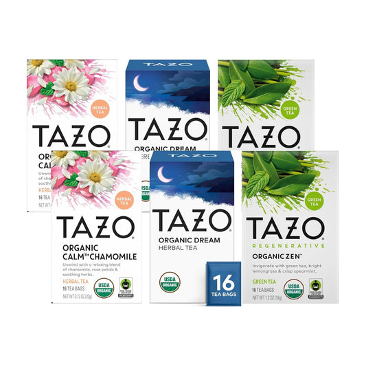 TAZO Tea Bags, Regenerative Organic Zen, Calm Chamomile & Herbal Organic Dream 16 CT (2ea) (Variety Pack)