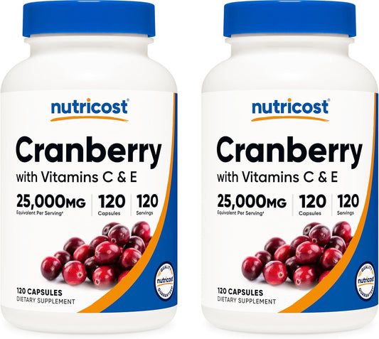 Nutricost Cranberry Extract 25,000mg (120 Servings) 2 Bottles with Vitamin C and Vitamin E