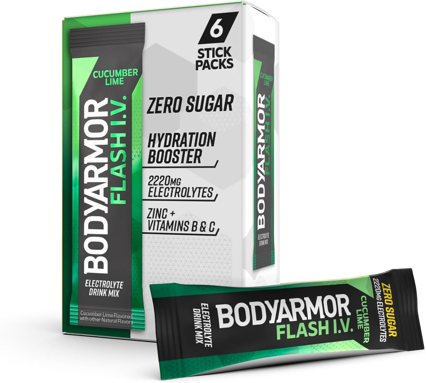 BODYARMOR Flash IV Electrolyte Packets, Cucumber Lime - Zero Sugar Drink Mix, Single Serve Packs, Coconut Water Powder (6 Count)