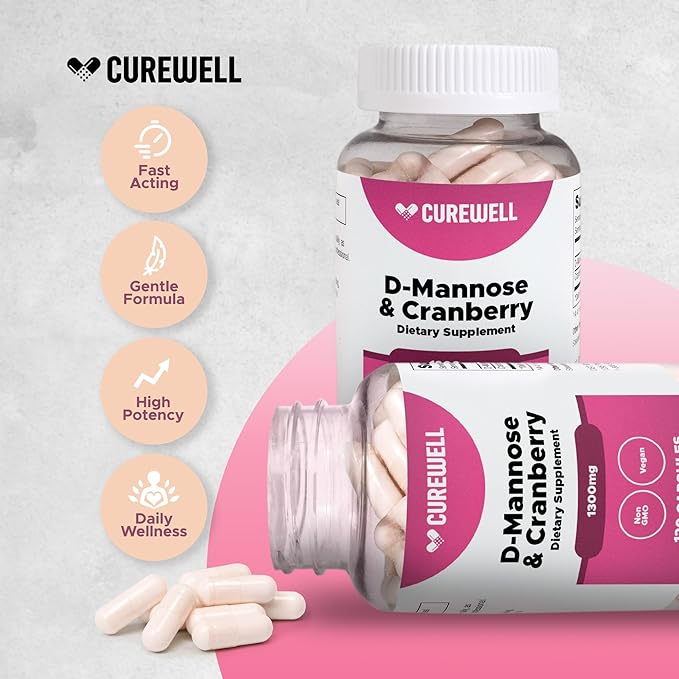 D-Mannose & Cranberry 1300mg (120 Capsules) | Vegan & Non-GMO Urinary Tract Health Supplement | UTI Defense & Bladder Support for Women & Men | Natural Urinary Cleanse & Immune Support