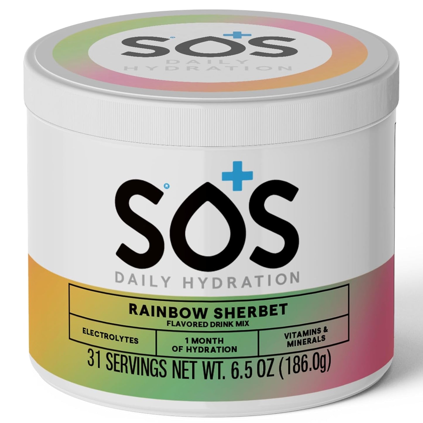 SOS Hydration ORS Electrolyte Powder Stick Packs | Oral Rehydration Solution | Low Sugar | Rapid Rehydration | Made in USA | Keto | Rainbow Sherbet | 31 Servings