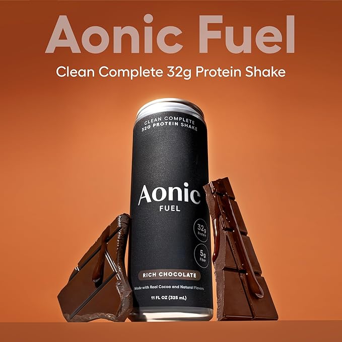 Aonic Fuel 32g Protein Shake, 5g Fiber, Lactose-Free, Complete Amino Acid Profile, No Added Sugar, Made with Real Cocoa, 11 fl oz (Pack of 12) - Rich Chocolate