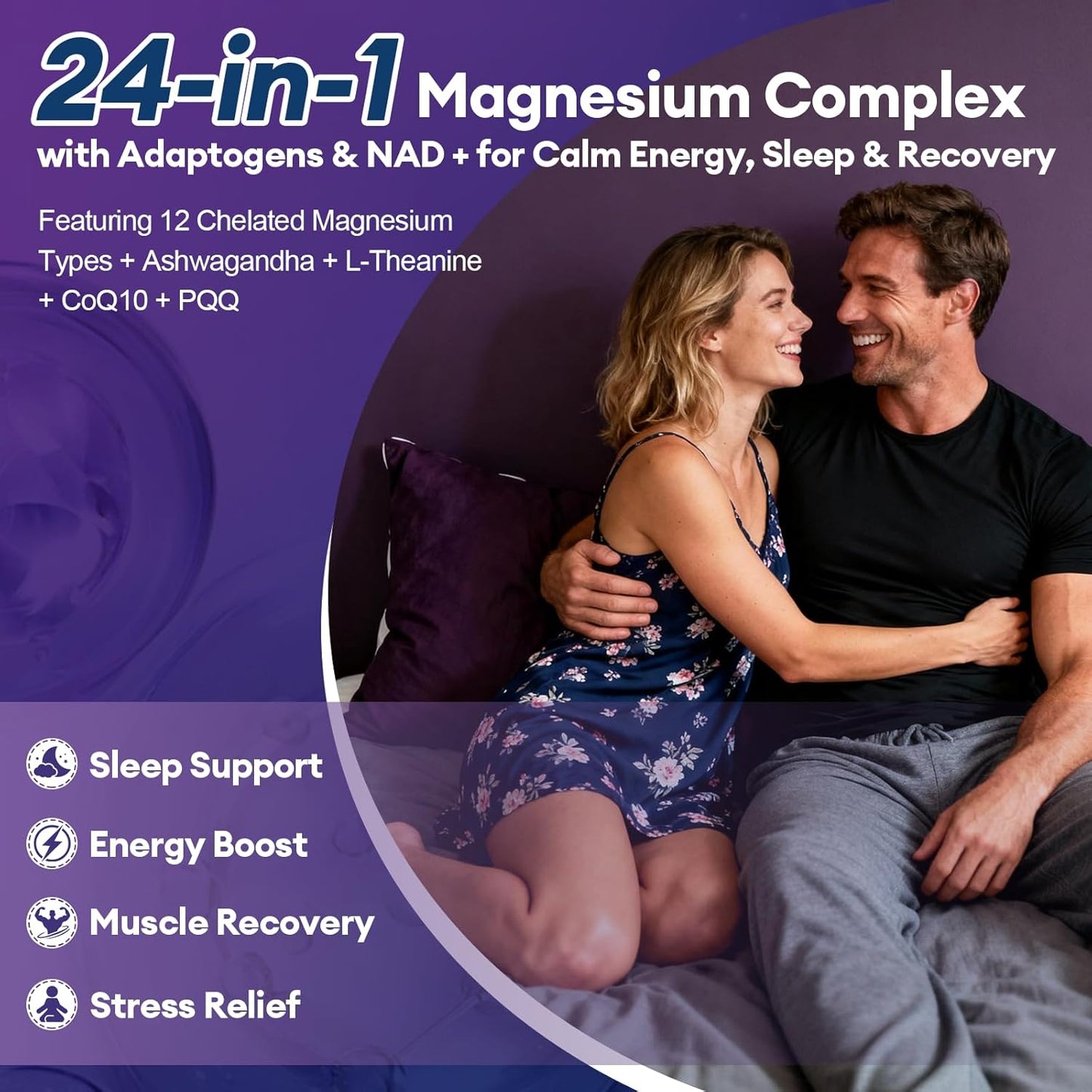 Magnesium Complex with Ashwagandha, L-Theanine & NAD+ | 24-in-1 Chelated Blend with Glycinate, Malate, Citrate & More | Supports Calm, Energy, Muscle & Sleep | Non-GMO, 120 Vegan Capsules
