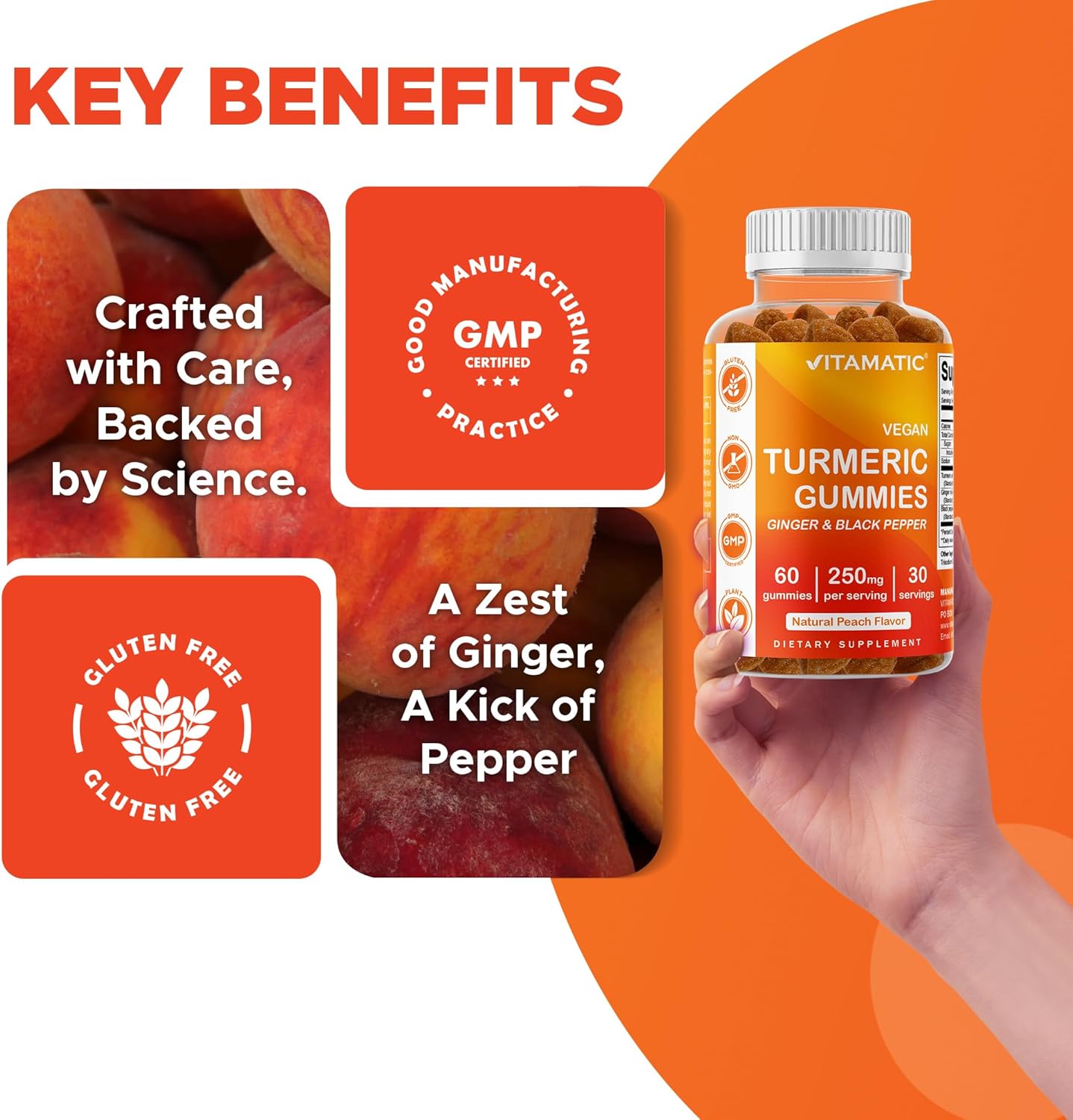 Vitamatic Turmeric Gummy with Ginger & Black Pepper Extract – 60 Vegan Gummies Each | 2 Pack (120 Gummies) 95% Curcuminoids – Powerful Antioxidant & Inflammatory Support