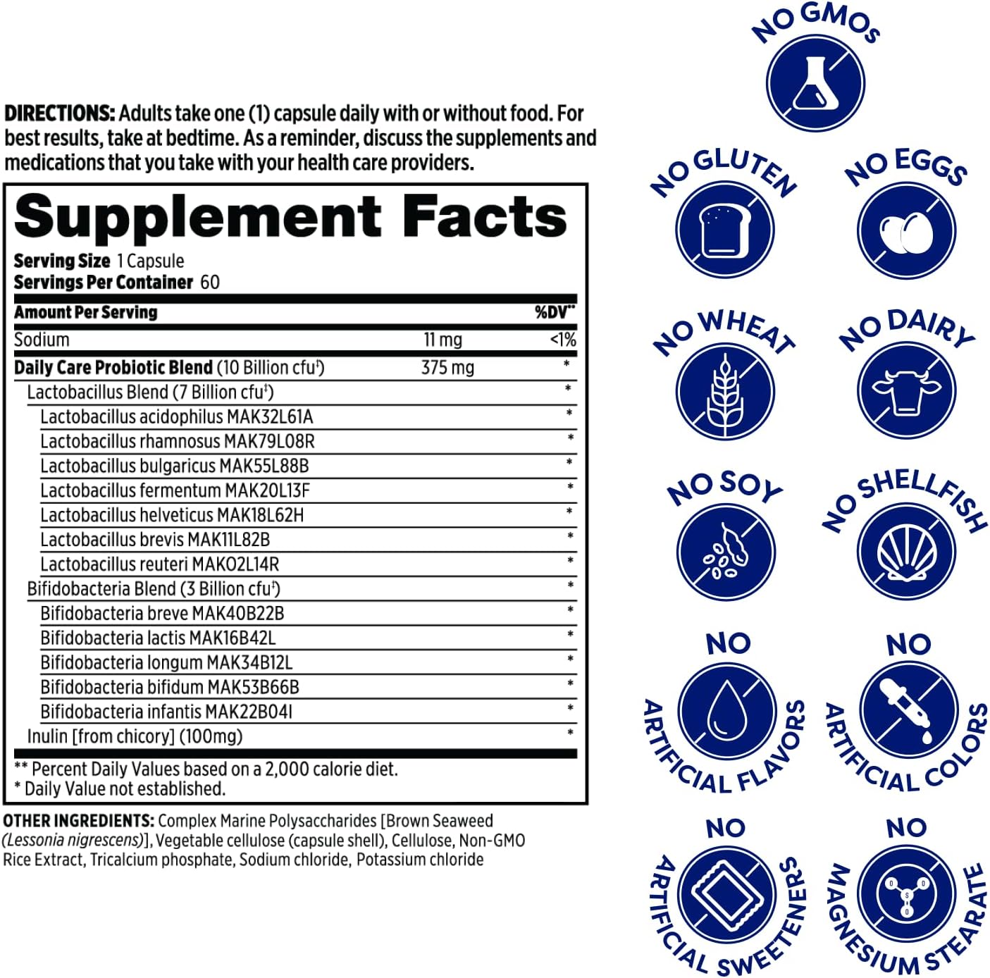 Probulin Daily Care Probiotic Supplement, Digestive, Gut, and Immune Health Support Capsules for Men and Women, 10 Billion CFU, Vegan, 60 Count Box