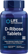 Life Extension D-Ribose Tablets, plus calcium, helps maintain healthy energy levels in heart and muscle, encourages the production of ATP, gluten-free, non-GMO, vegan, 100 vegetarian tablets