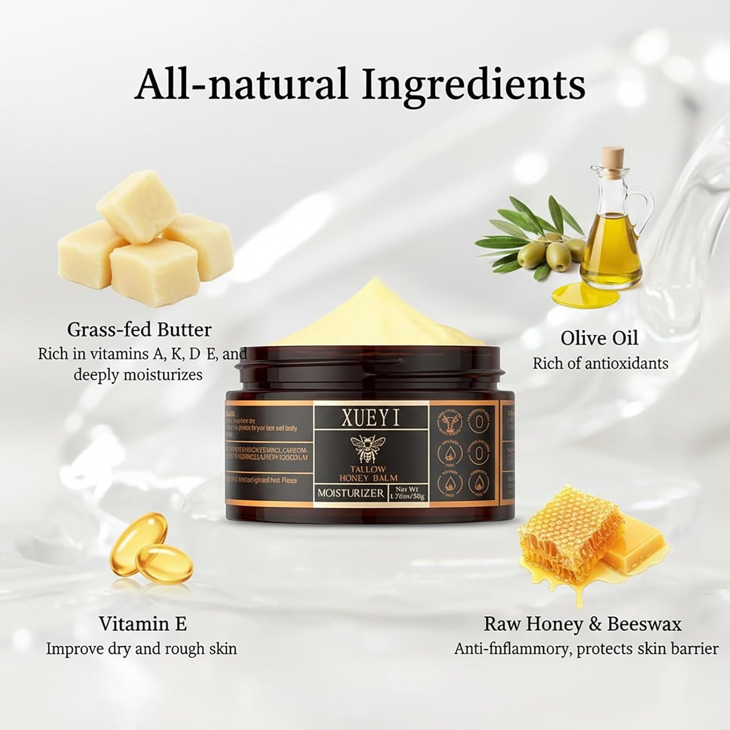 Tallow and Honey Balm - Beef Tallow for Skin, Moisturizer with Organic Grass-Fed Beef Tallow & Raw Wild Honey, Keep Skin Moist, All-Natural Moisturizer（2 Pack, 3.52Oz）