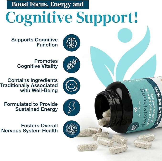 HeadStrong Nootropic Brain Supplement for Women – Cognitive Support Supplements – Advanced Memory Formula for Mood Support & Daily Wellness – Unflavored, Vegan & Gut-Friendly – 90 Capsules