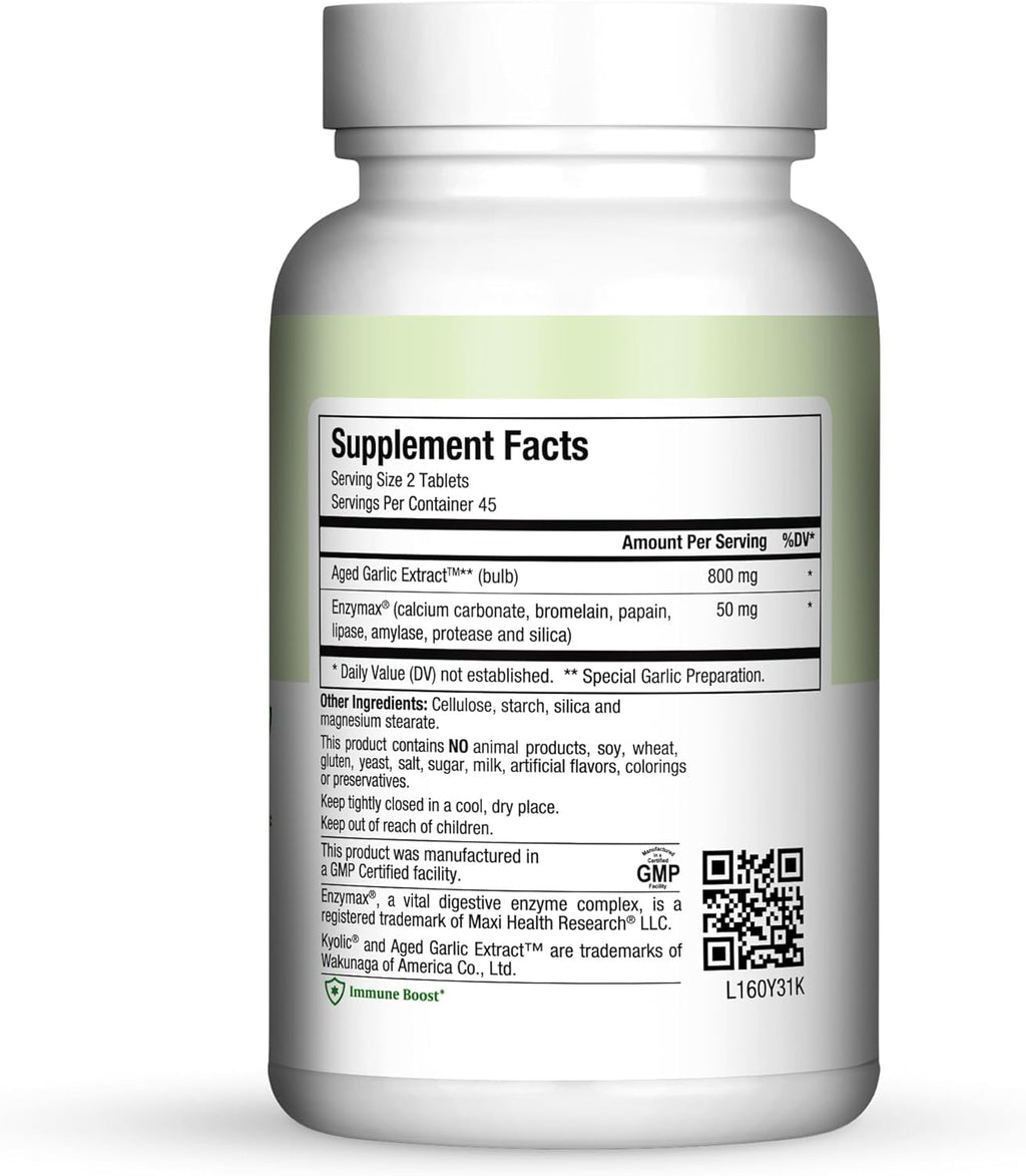 Maxi Health Kyolic Organic Garlic Supplement - Kosher Garlic Tablets with Kyolic Aged Garlic Extract for Immune Support - Vegetarian Garlic Pills (90 Count)