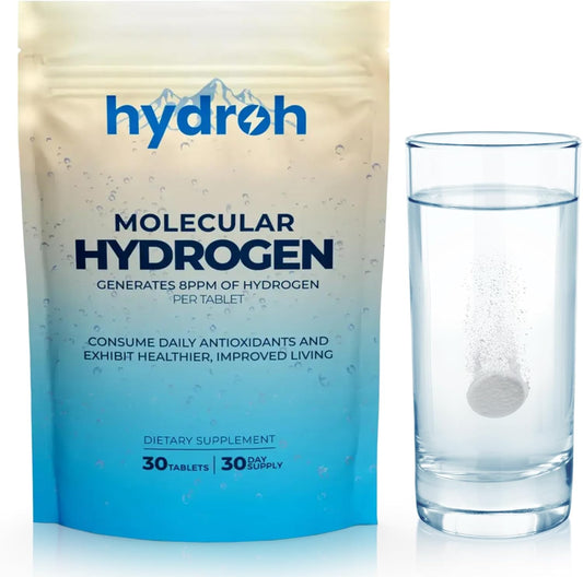 Hydrogen Water Tablets, Molecular Hydrogen Tablets for Drinking Water, Antioxidant-Rich, Supports Brain Energy & Health - Quick-Dissolving - Unflavored H2 Tabs - (30-Day Supply)