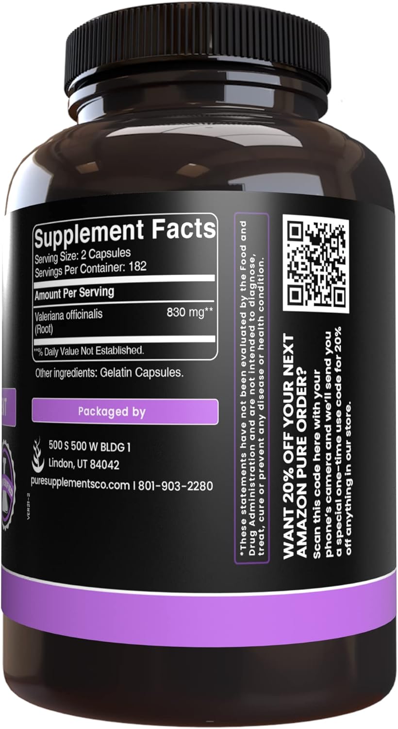 PURE ORIGINAL INGREDIENTS Valerian Root (365 Capsules) No Magnesium Or Rice Fillers, Always Pure, Lab Verified