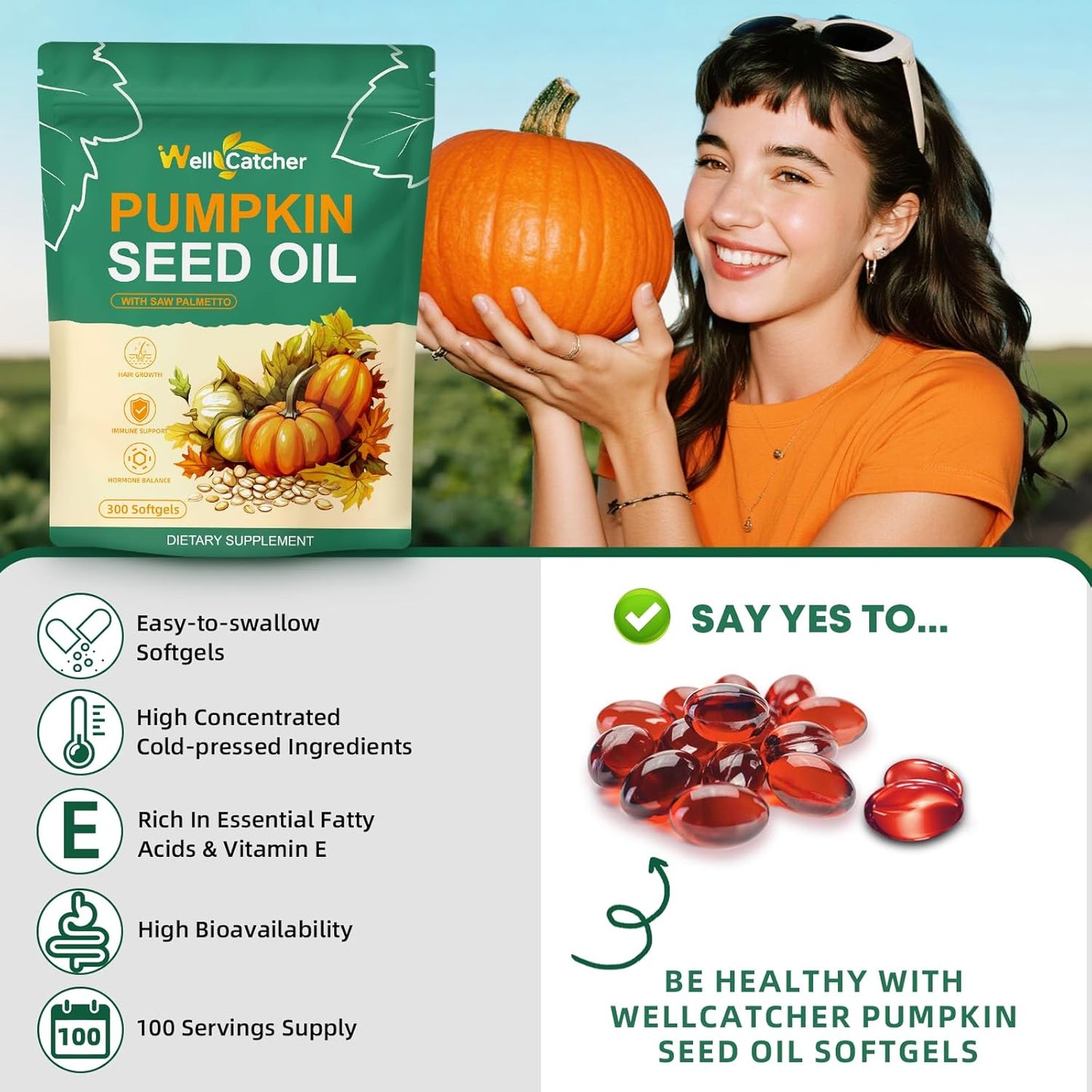 Pumpkin Seed Oil with Saw Palmetto Softgels: Organic 3000mg Pumpkin Seed Oil Capsules Cold Pressed for Hair Growth Bladder & Prostate Health Support with Black Seed Oil Zinc Per Serving 100 Servings
