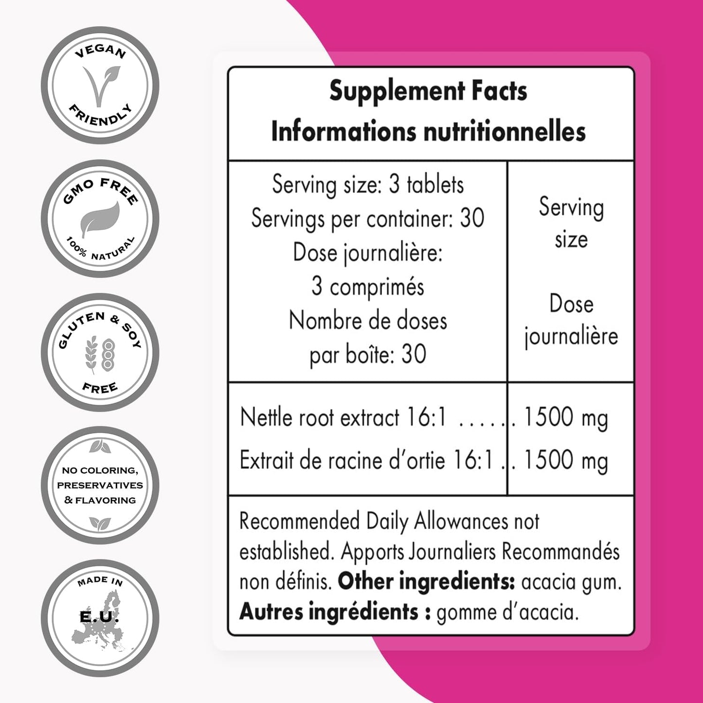 Supersmart - Nettle Root Extract 1500 mg Per Day - Extract of Stinging Nettle Root - Support Healthy Urinary Tract - Prostate Supplements for Men | Non-GMO - 90 Tablets.