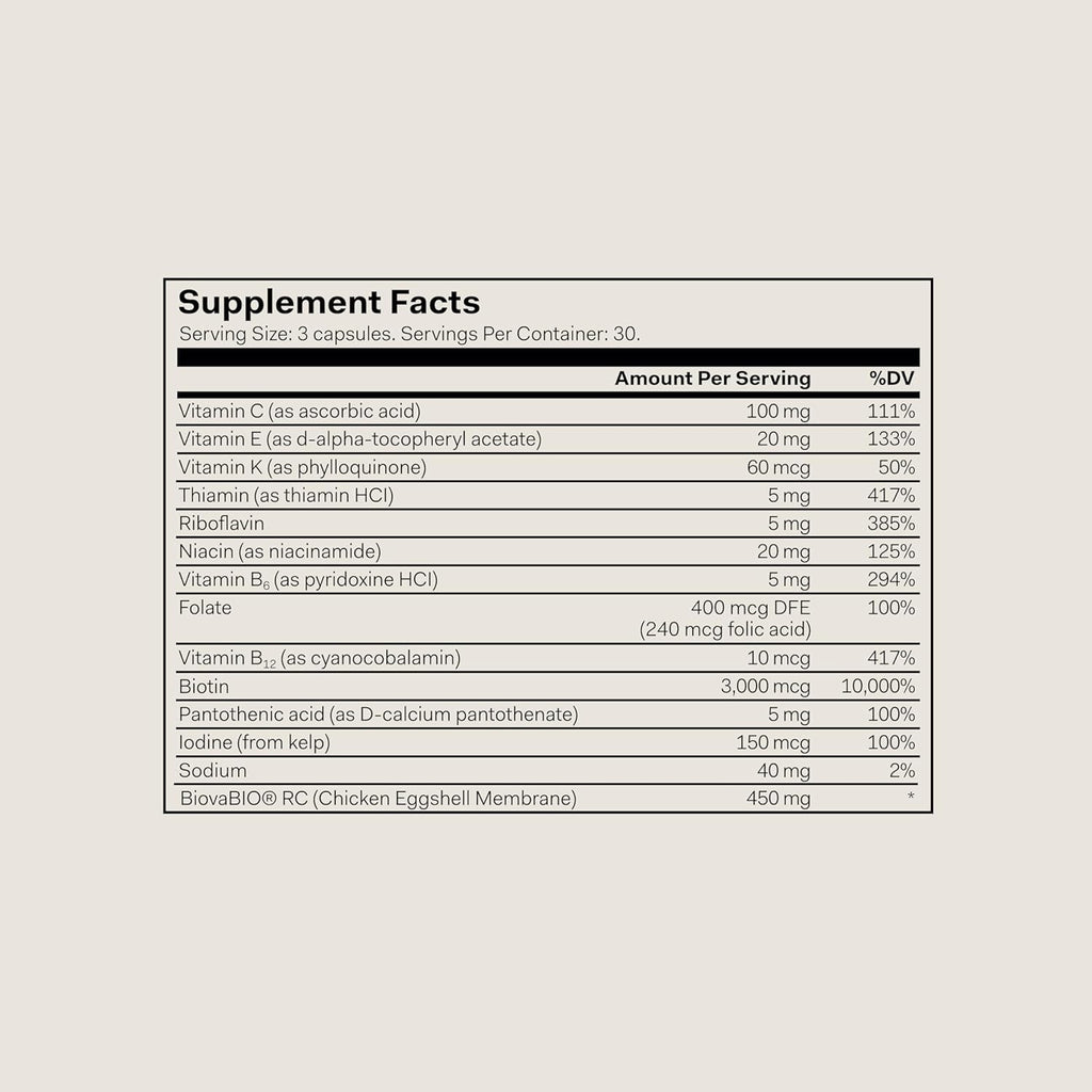 The Nue Co. Growth Phase Supplement, Supports Hair Growth, Reduces Breakage, Thicker & Fuller Hair, Contains Vitamins, Reishsi Mushrooms, Proteins & Adaptogens, Vegan, Gluten Free, 90 Capsules