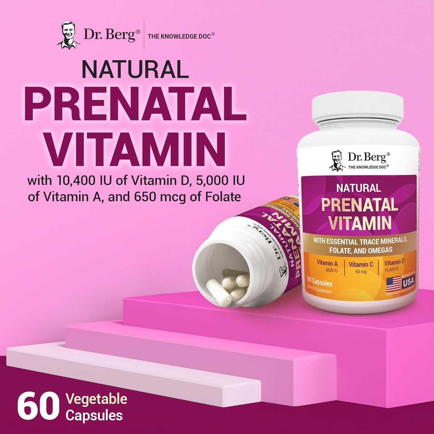 Dr. Berg Natural Prenatal Vitamins for Women (Pregnant & Nursing) - Prenatal Vitamins with Folate, Vitamins, Minerals, Omegas, &11 Powerful Superfoods - Womens Prenatal Multivitamin - 60 Capsules