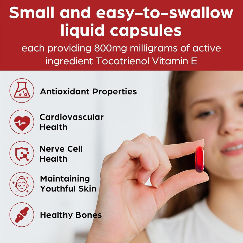 Tocotrienol Supplement Full Spectrum, Cutting-edge Fusion Technology,Tocotrienol Vitamin E-Tocotrienols 800mg,Powerful Antioxidant,Cardiovascular,Highest Absorption Rate -120 Liquid-Filled Capsules