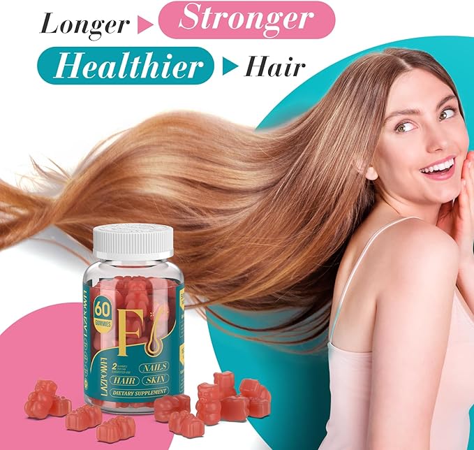 Biotin Gummies -Hair Skin and Nails Vitamins for Men & Women, Vegan Vitamin B7, Supports Hair Growth and Stronger Nails,60 Day Supply-Strawberry-2 Pack