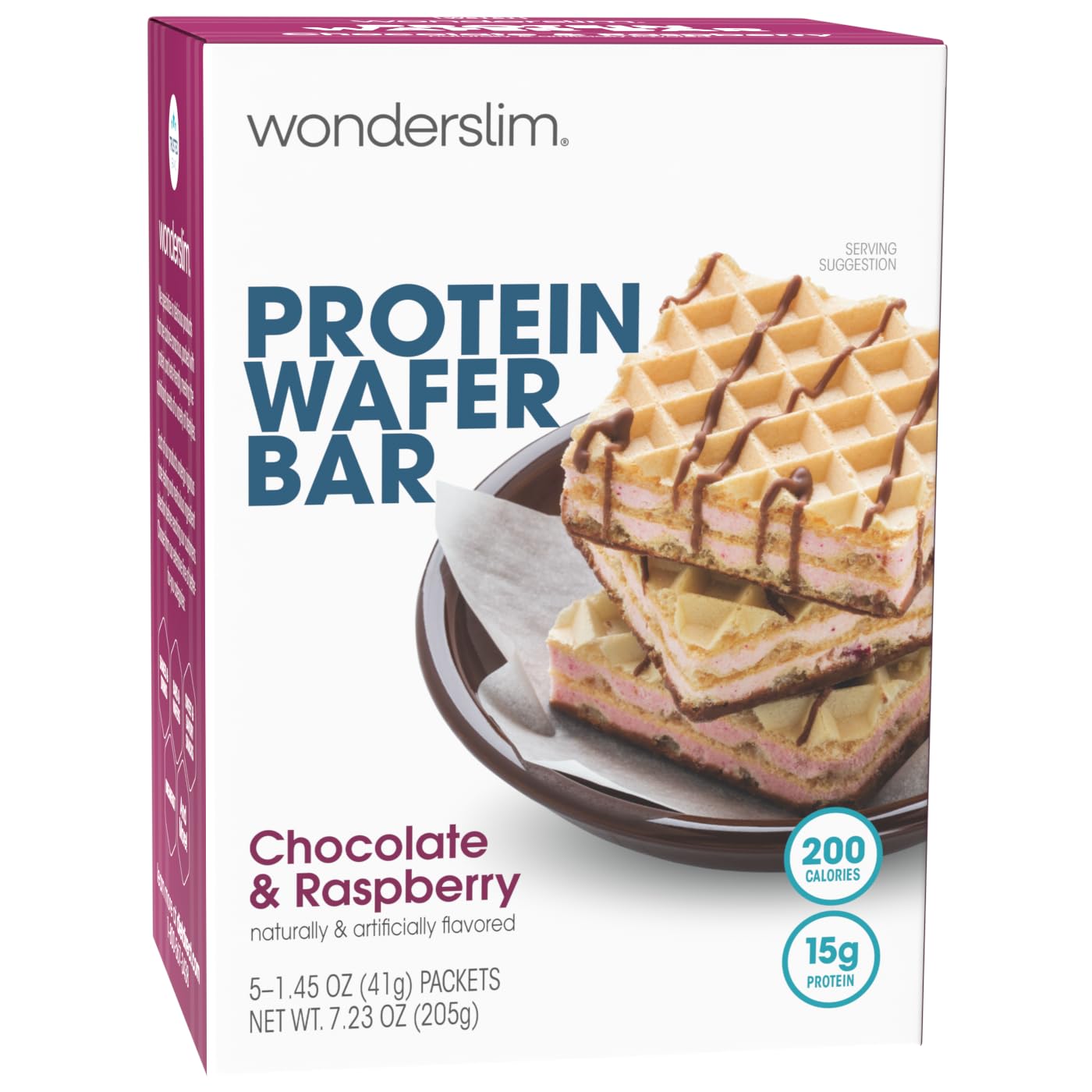 WonderSlim Protein Wafer Snack Bar, Raspberry, 200 Calories, 15g Protein, 0mg Cholesterol (5ct)