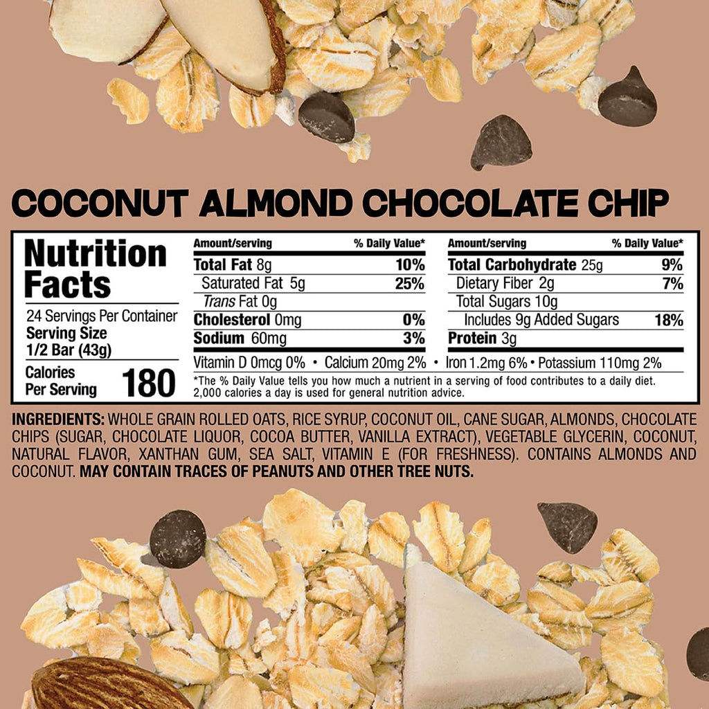 Bobo's Coconut Almond Chocolate Chip Oat Bars, Gluten Free, Non-GMO, Whole Grain Oats, Pack of 12 | Snack Bars | On-the-Go | Made with Simple Ingredients