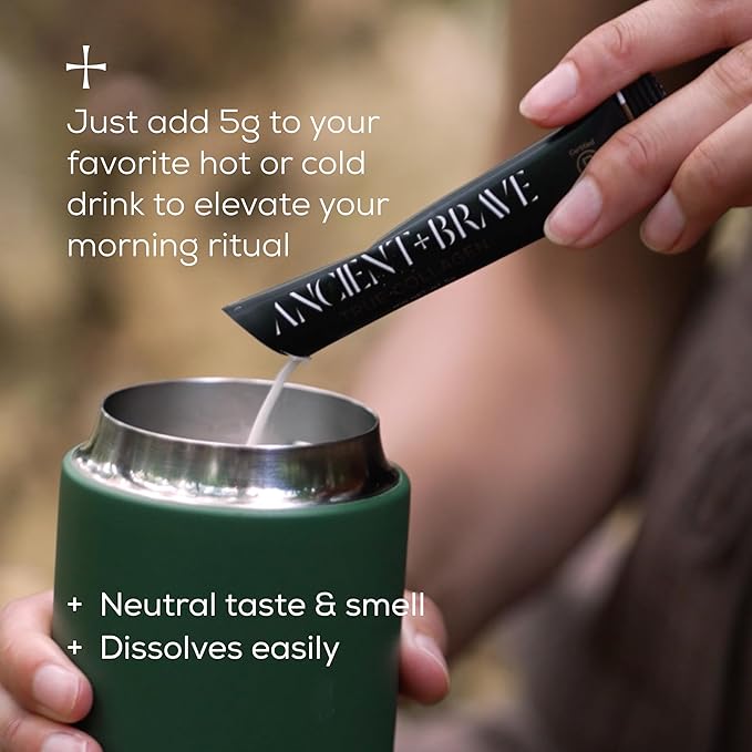 Ancient + Brave True Collagen Powder Packets 15 x 5g, EU Grass Fed Collagen Peptides, Highly Absorbable Protein Powder, Supplements for Women, Keto Friendly, for Hair, Skin and Nails, Travel Ready