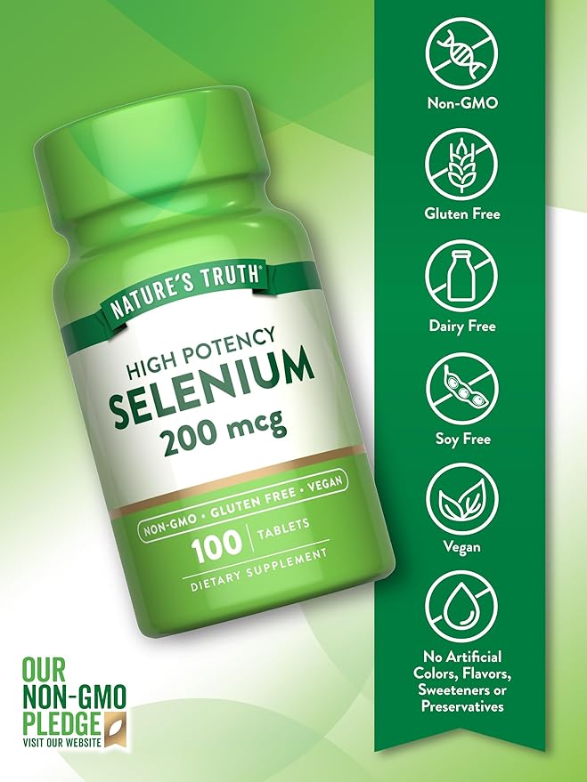 Nature's Truth Selenium 200 mcg Supplement | Essential Mineral High Potency Tablets | Vegan, Non-GMO & Gluten Free