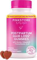 Pink Stork Postpartum Hair Loss Gummies | Biotin, Pantothenic Acid, Vitamin E, B6, B12 | Postnatal Hair Growth + Regrowth Support | Breastfeeding-Friendly | Postpartum Essentials | 60 Gummies