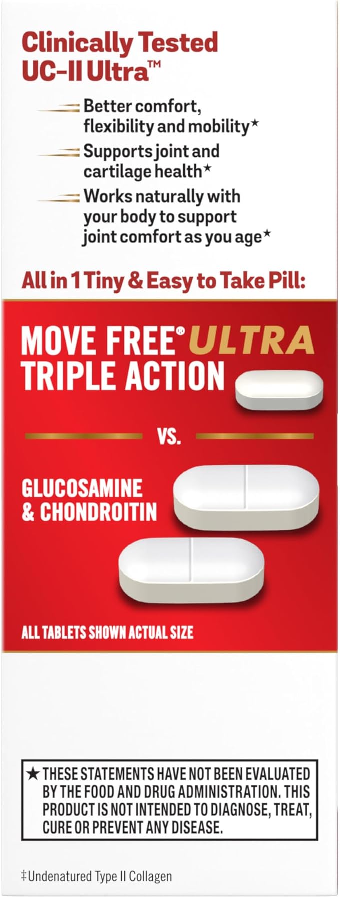 Move Free Ultra Triple Action Joint Support Supplement - Type II Collagen Boron & Hyaluronic Acid - Supports Joint Comfort, Cartiliage & Bones in 1 Tiny Pill Per Day, 30 Tablets (30 servings)*