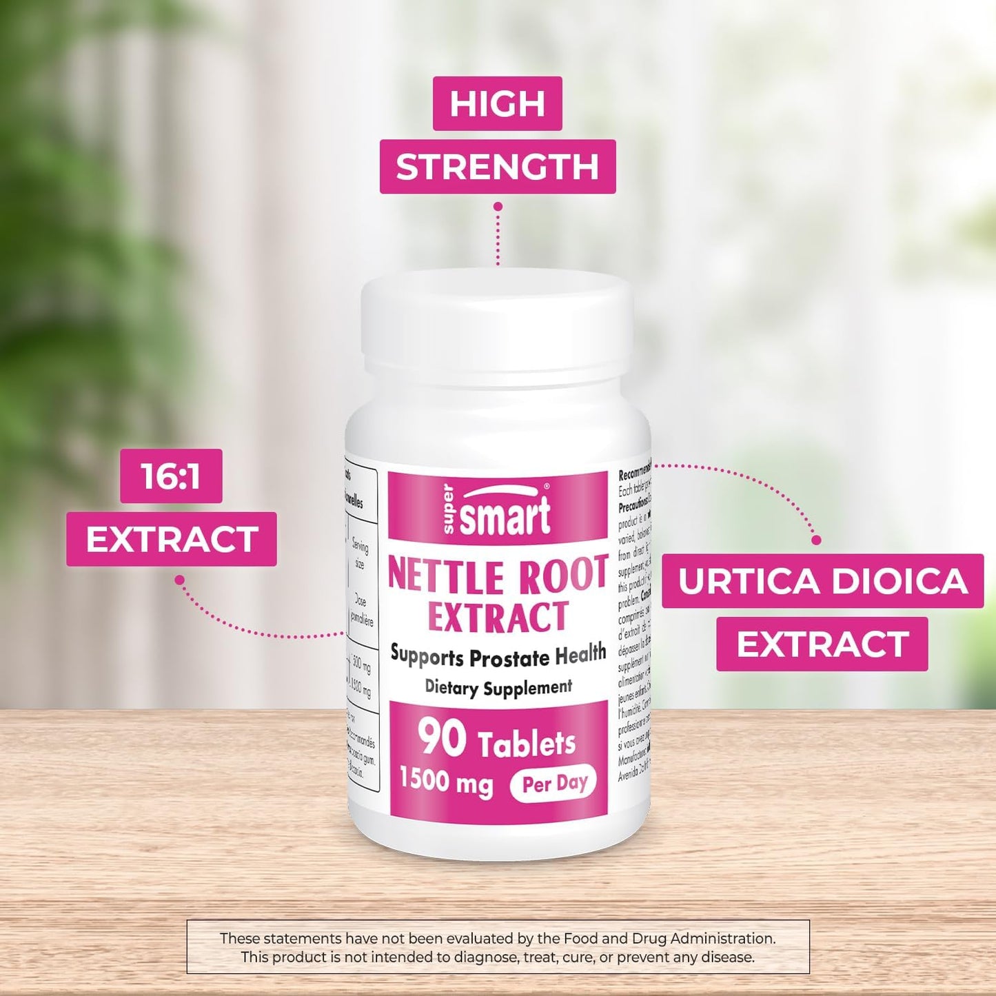 Supersmart - Nettle Root Extract 1500 mg Per Day - Extract of Stinging Nettle Root - Support Healthy Urinary Tract - Prostate Supplements for Men | Non-GMO - 90 Tablets.