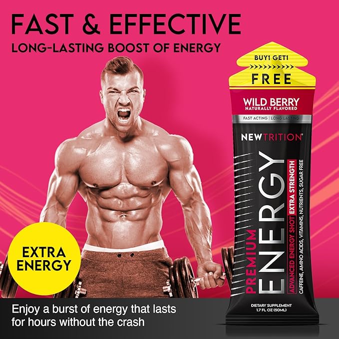 NewTrition® Extra Strength Energy Shots 1.7 fl oz - 250mg Caffeine with B Vitamins & Amino Acids, Sugar-Free Zero Calorie Vitamin Energy Drink for Focus & Endurance (Pack of 24, 4 Flavors - Mixed 1)
