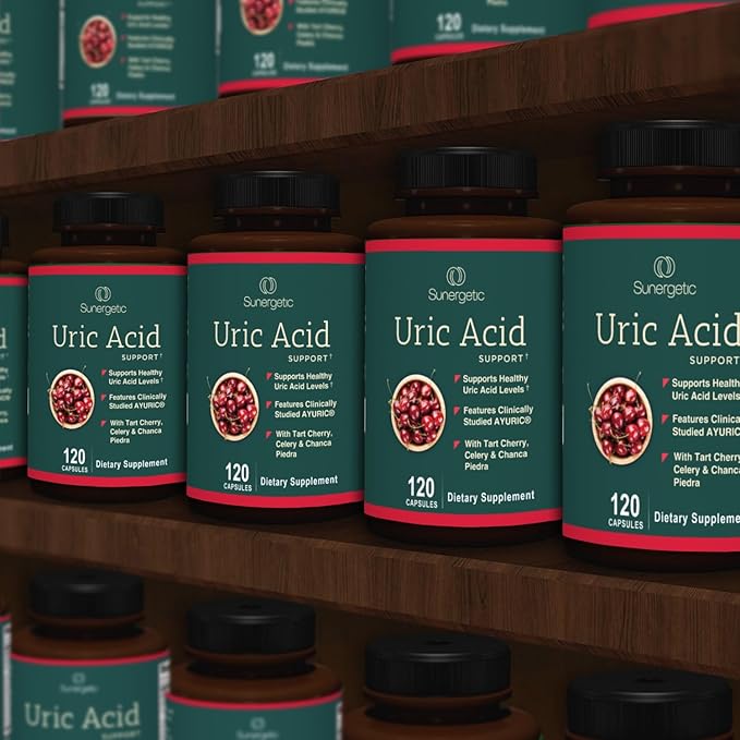Sunergetic Premium Uric Acid Support Supplement – Uric Acid Cleanse & Kidney Support – Includes Tart Cherry, Chanca Piedra, Celery Extract & Turmeric - 120 Capsules
