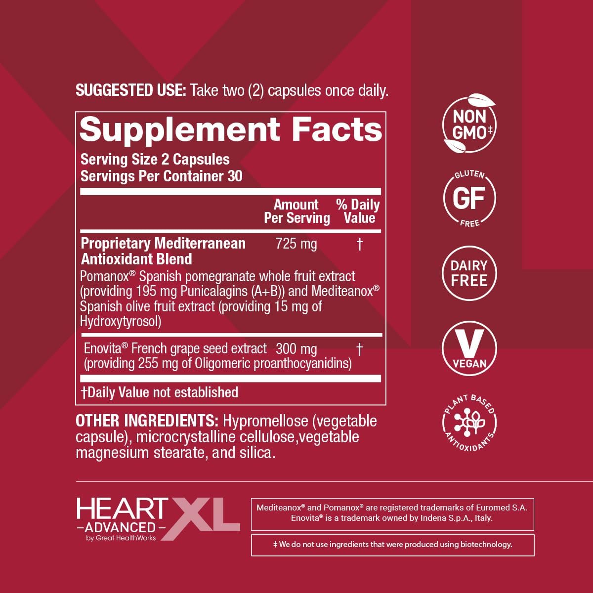 OmegaXL HeartXL Advanced - Heart Health Supplement - Three clinically Studied Mediterranean antioxidant extracts - Supports Blood Pressure, Cholesterol and Circulatory Health (60 Capsules)