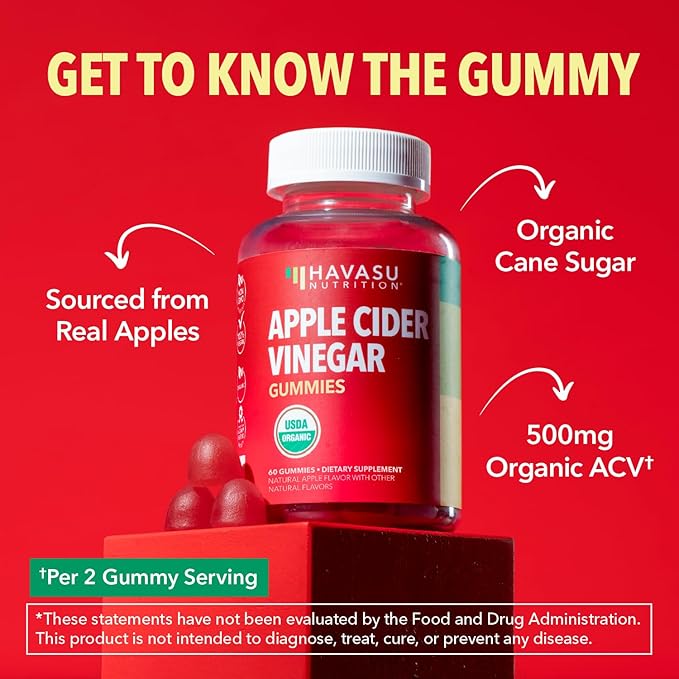 Apple Cider Vinegar Gummies - Organic ACV Vitamins for Digestive Health, Metabolism & Gut Support - 60 Count - Vegan, Non-GMO, Gluten-Free - Delicious Flavor & No Harsh Taste - 1 Month Supply