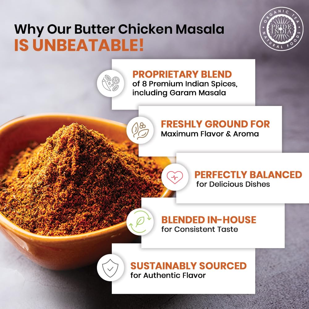 Pride of India | Butter Chicken Kebab Seasoning Marination Spice 1.7 oz (48 gm) Small Dual Sifter Bottle | Gourmet Spice Blend Ideal for Grilling, BBQ & Roasting | Prepare Juicy Kebabs, Chicken, Wraps, Pizza | Vegan, Gluten-Free, Preservatives Free