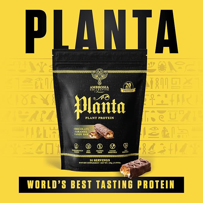 Ambrosia Planta - Premium Plant-Based Protein | Vegan & Keto Friendly | Gourmet Flavors with No Bloating or Stomach Upset | Gluten & Soy Free | No Added Sugar | 14 Servings | (Candy Bar)