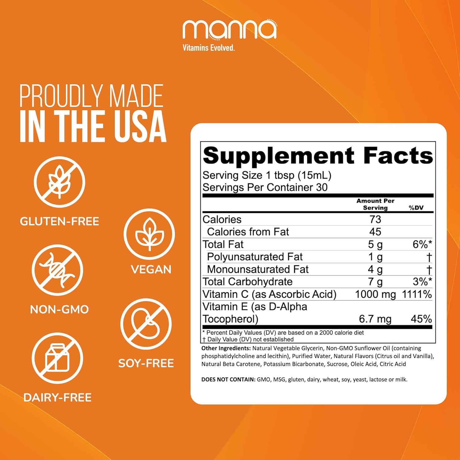 Manna Vitamins Evolved - Liposomal Vitamin C – High Absorption Liquid Immune Support Supplement with Antioxidants – Collagen Booster for Skin, Joints, Heart & Aging – Non-GMO, Vegan, 1000mg