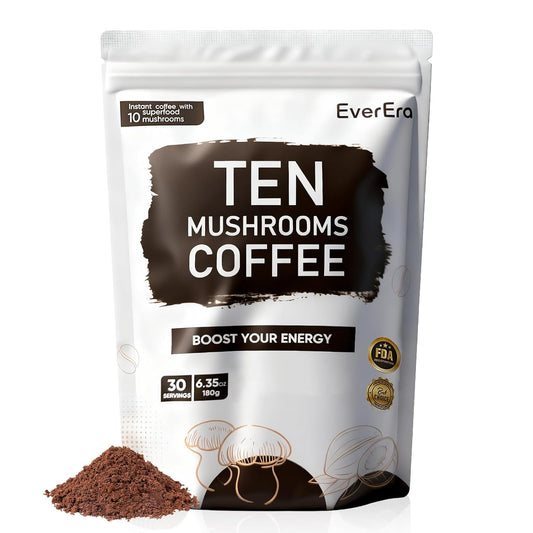 Organic Mushroom Coffee, 10-in-1 Blend Featuring Lions Mane, Cordyceps, Ginseng, and more. This Instant Coffee Boosts Energy, Digestion, and Immunity. Everyday Coffee Dose, 30 Servings