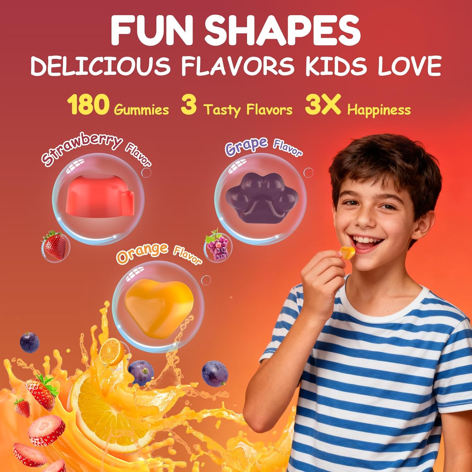 Kids Multivitamin Gummies 180 Count - Eye, Brain & Gut Support - Sugar-Free Vitamins for Kids - with Lutein, Omega-3 DHA & Prebiotics - 3 Fruit Flavors - Ages 2+