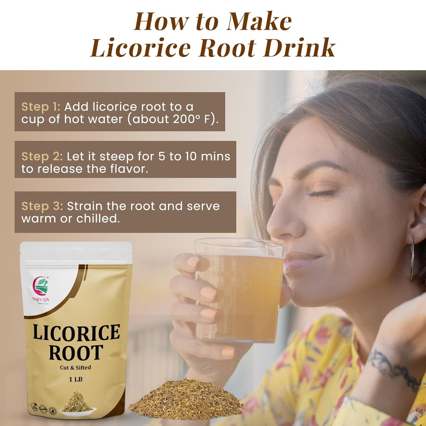 Licorice Root 1 LB, Cut and Sifted, 100% Pure & Natural Dried Licorice Root, Premium Quality, Ideal for Tea, Herbal Blends, and Wellness Uses - By Yogi’s Gift®