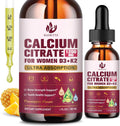 (2 Pack) Calcium Citrate with Vitamin D3 Liquid Drops for Women - Bones, Teeth, Immune Support, 1200mg Calcium Citrate Liquid Drops with Vitamin D3 K2, Vegan, Sugar-Free, 1 Fl Oz