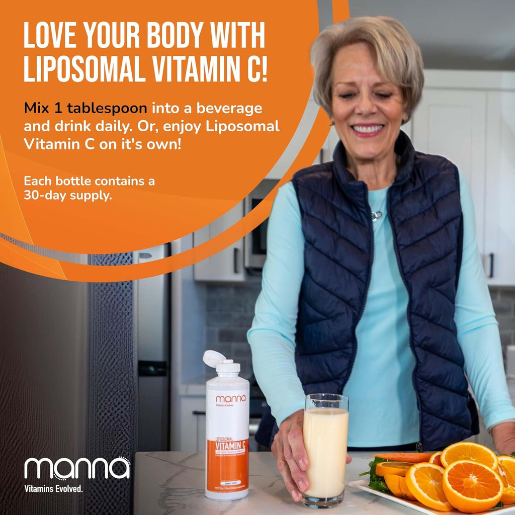 Manna Vitamins Evolved - Liposomal Vitamin C – High Absorption Liquid Immune Support Supplement with Antioxidants – Collagen Booster for Skin, Joints, Heart & Aging – Non-GMO, Vegan, 1000mg