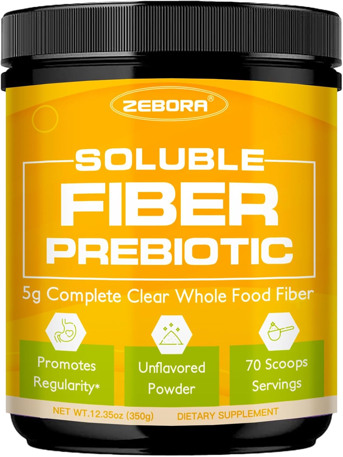 ZEBORA Fiber Supplement Powder, Soluble Prebiotic Fiber Powder Unflavored with Acacia for Digestive Health, Regularity and Hunger Control No Sugar Added, No Grit, Gluten Free, 70 Servings