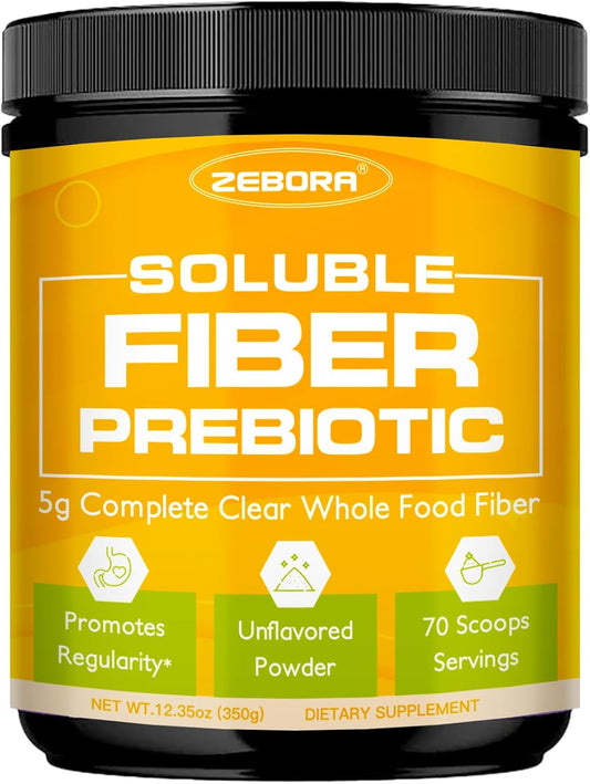 ZEBORA Fiber Supplement Powder, Soluble Prebiotic Fiber Powder Unflavored with Acacia for Digestive Health, Regularity and Hunger Control No Sugar Added, No Grit, Gluten Free, 70 Servings