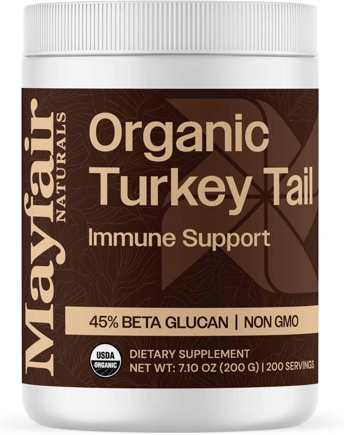 Turkey Tail Mushroom Powder - Organic Mushroom Powder For Immune Support Digestive Health & Immune Response Support Supplement - Hot Water Extracted, 45% Beta-Glucans - 7.10 oz (200 Servings)