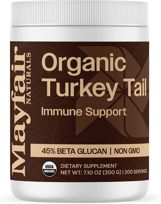Turkey Tail Mushroom Powder - Organic Mushroom Powder For Immune Support Digestive Health & Immune Response Support Supplement - Hot Water Extracted, 45% Beta-Glucans - 7.10 oz (200 Servings)