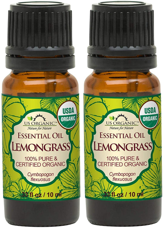 US Organic 100% Pure Lemongrass Essential Oil, USDA Certified Organic, Undiluted, Therapeutic Grade, Steam Distilled, for Aromatherapy, Freshening, and DIY Personal Care (10ml, Pack of 2)