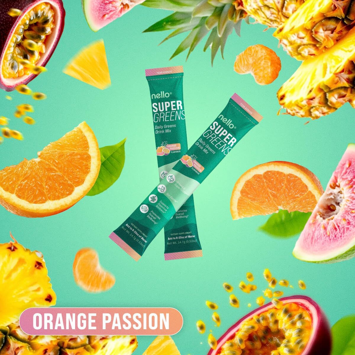 Supergreens Premium Superfood Greens Drink Mix w/Chlorella, Moringa, Spinach & Broccoli + Digestive Enzymes & Probiotic Blend -Nutrient-Packed Powder Wellness (Orange 20 SRV, Travel Pack)