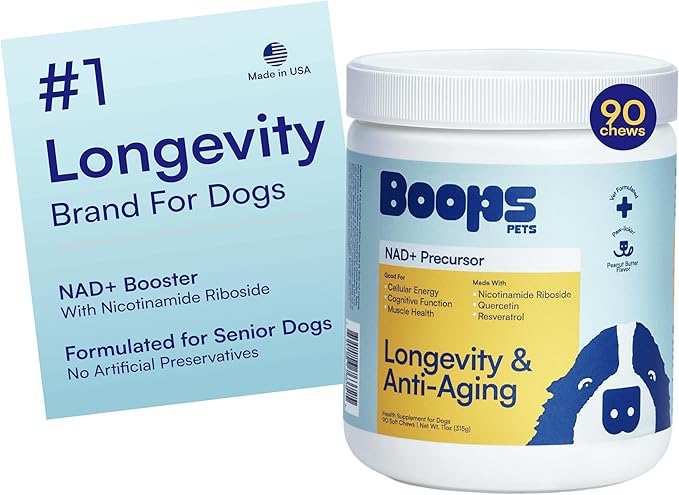 NAD+ Precursor & Senior Dog Supplement - 90 Soft Chews - NMN Alternative for Longevity & Healthy Aging - Nicotinamide Riboside, Resveratrol, Quercetin, Made with Pasture-Raised Chicken