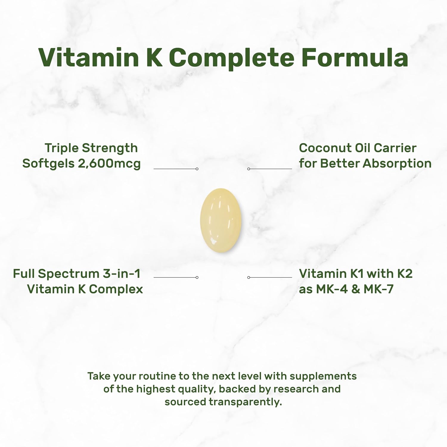 DEAL SUPPLEMENT Vitamin K Complete - 240 Coconut Oil Softgels | High Potency Vitamin K2 (MK-7 and MK-4) & K1 | Full Spectrum Triple Vitamin Ｋ | Bone, Joint, & Immune Support – Non-GMO